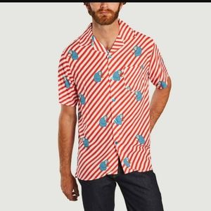 OAS Men's POLKA MONKEY VISCOSE short sleeve casual button down shirt, sz M